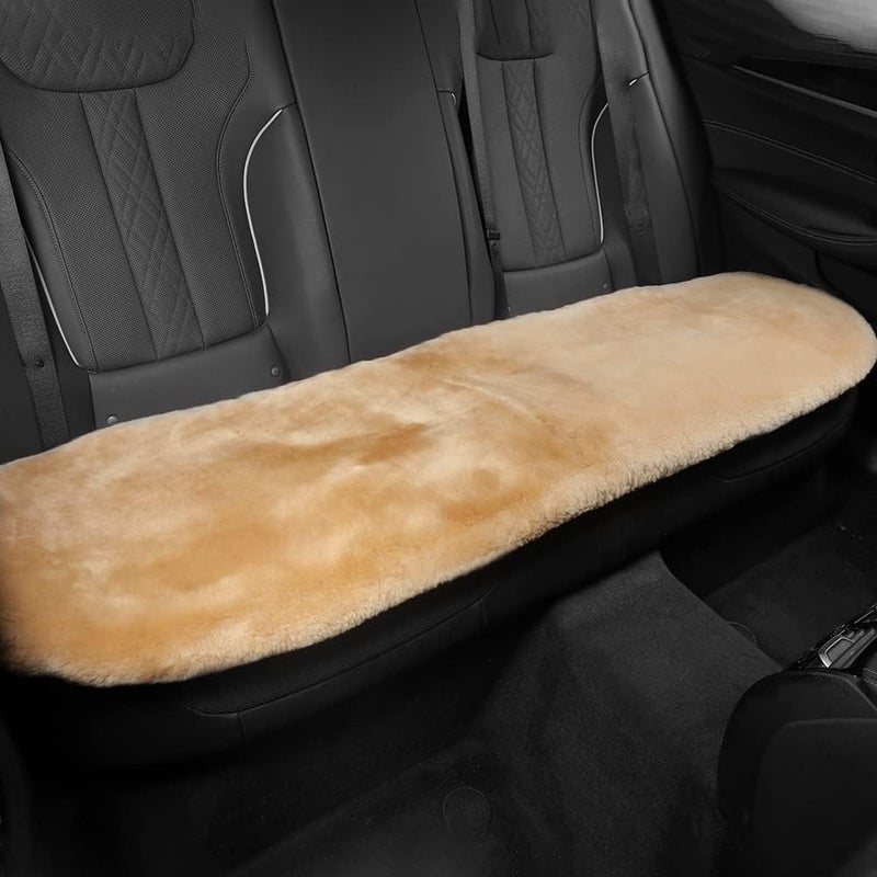 IRIWOOL Genuine Sheepskin Auto Seat Pad,Soft Wool Seat Cover Breathable and Sweat-Wicking Comfort Warm Universal Fit (Front seat Cushion 2pcs & Rear seat Cushion 1pc, Khaki) - Image 2